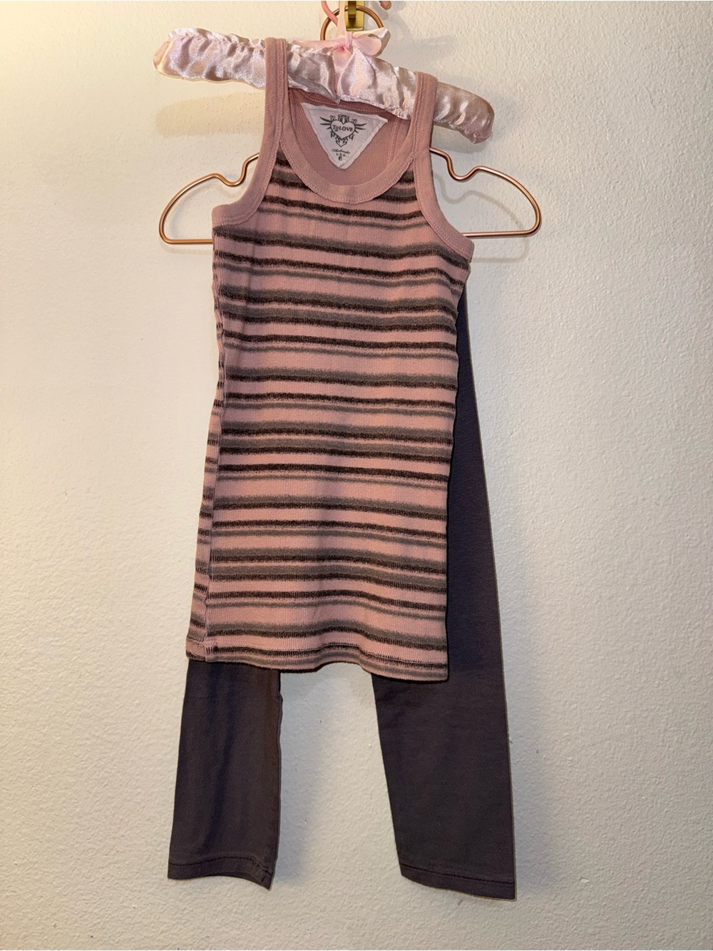 T2love Pink & Gray Striped Girls' Tank Top And Grey Leggings